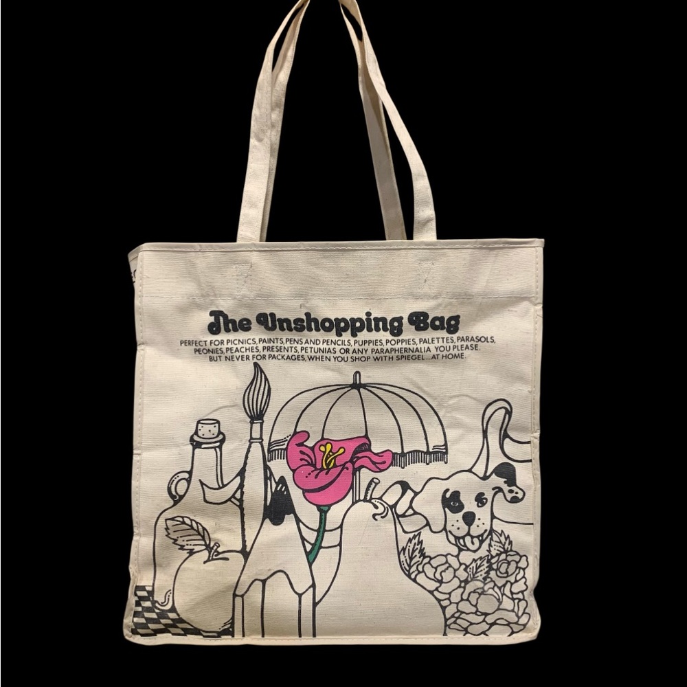 Vintage 1970’s Spiegel “The Unshopping Bag” Canvas Tote Retro Advertising Art